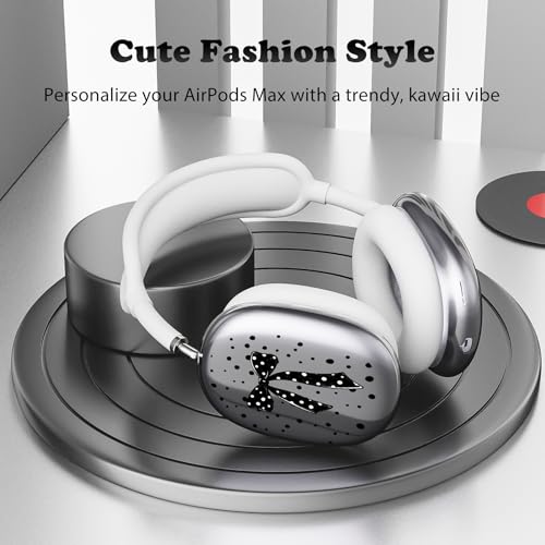 for AirPods Max Headphones Black Bow Ear Covers for AirPods Max 2 | Cute Polka Dot Clear Ear Cups Cover | White Silicone Ear Pad Case Headband Cover for Apple AirPods Max 2/1 (2026/2024/2020) - color: Black Bow E/White
