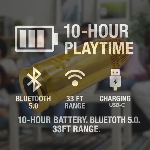Bullet Bluetooth Speaker | Portable Wireless Speaker, TWS Pairing, 70ft Range | IPX5 Waterproof, Rugged Outdoor Design, USB-C Fast Charging, 8–10Hr Battery Life (Brass) - color: Brass