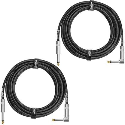 Guitar Cable 15ft 2-Pack, Tweed Cloth Braided Instrument Cable, TS 1/4 Inch Angled to Straight, for Electric Guitar/Bass/Amp, Black - color: Black, size: 15ft
