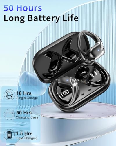 2026 Ear buds Wireless Earbuds, Bluetooth 5.4 headphones Sport 50 Hrs | Noise Cancelling Running Headphones, Over Ear Earbuds with Ear Hooks, Bluetooth Earphones with IP7 Waterproof for Android/iOS - color: Dark Black