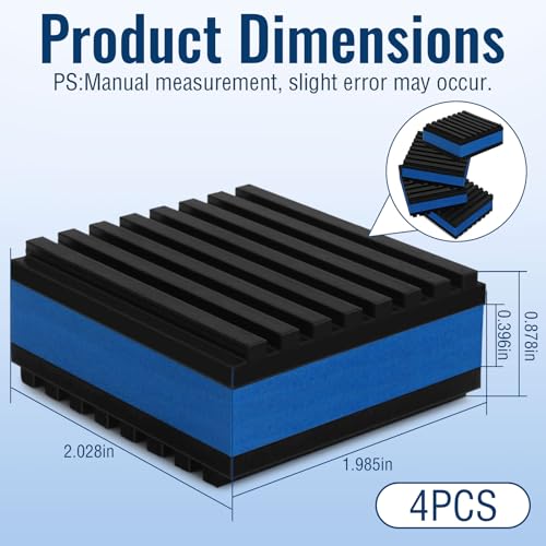 4 Pack Sound Isolation Pads 2 x 2 x 7/8 inches Designed for Turntables | Damping Mats with Textured Rubber & EVA Core Layer, Reduce Vibration and Skipping While Enhancing Musical Clarity