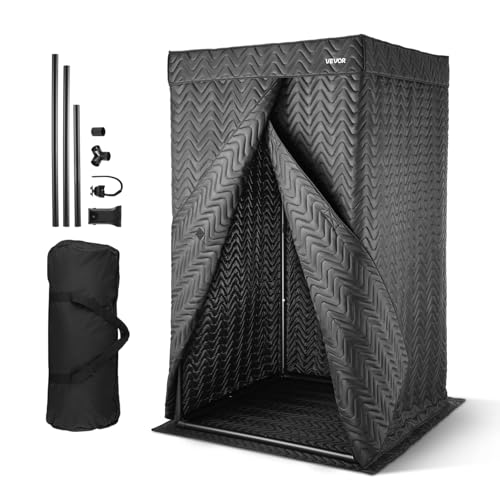 VEVOR Portable Vocal Booth 6.56 ft Pro-Grade Echo-Free Recording Booth | Thickened Soundproofing, Home Studio/Sound Isolation, with Travel Bag, Mobile Tablet Stand, for Vocals, Podcasts, Voiceovers - size: Vocal Booth Pro
