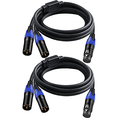 XLR Splitter Cable, 1 XLR Female to 2 Male Patch Y Cable Balanced Microphone Splitter Cord Audio Adaptor (5FT-2pack) - size: 5 ft, 2-Pack