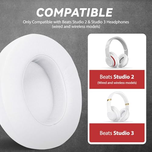 Aurivor Studio 3 Replacement Ear Pads for Beats Studio 3/2 Headphones, Cushions Earpads with Premium Protein Leather, Softer Memory Foam, Stronger Adhesive (White) - color: White
