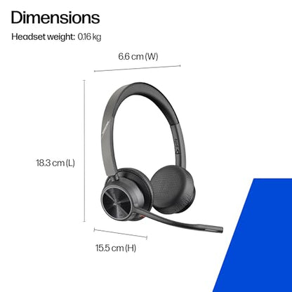 Poly Voyager 4320 UC Wireless Headset & Charge Stand - Noise-Canceling Wireless Headphones with Mic - Connect to PC via USB-C to USB-A Adapter, Cell Phone via Bluetooth, Microsoft Teams Certified - style: Headset + Charge Stand, Teams Version