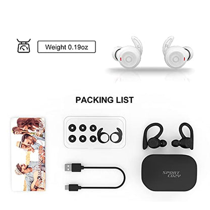 Loluka Over Ear Wireless Earbuds with Earhooks Running Bluetooth Earbuds with Ear Hook Waterproof Small Earphones in Ear Headphones Noise Cancelling Headset Android Ear Buds for Workout Sport Gym - color: White
