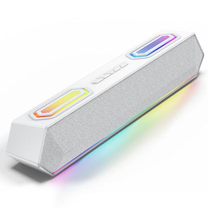 Deeyaple Computer Speakers, 40W PC Speakers for Desktop Monitor with Bluetooth 5.3 & USB Audio, HiFi Stereo Gaming Soundbar with Custom EQ Software, Dynamic RGB Lighting for Laptop, PS4, PS5, White.