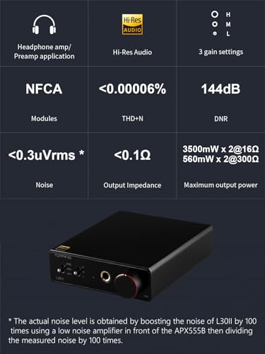 TOPPING L30 II NFCA Headphone Amplifier, 0.3uV Ultra-Low Noise, 144dB Dynamic Range, 0.00006% THD+N, Three Gain Settings, Compatible with High/Low Impedance Headphones (L30 II - Black) - color: L30 II - Black