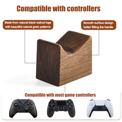 Damuzhi Walnut Wood Headphone Stand with Gaming Controller Holder | Headphone Stand with gifts for gamers, Gaming Accessories for Desk Compatible As Well As Xbox, Ps5, Ps4 And Nintendo Switch