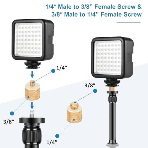 2 Pack Camera Screw Adapter, 1/4" Male to 3/8" Female & 3/8" Male to 1/4" Female Thread Adapter Set for Tripod Stand, Microphone Stand, Mic Mount, and Camera Monitor (Brass)