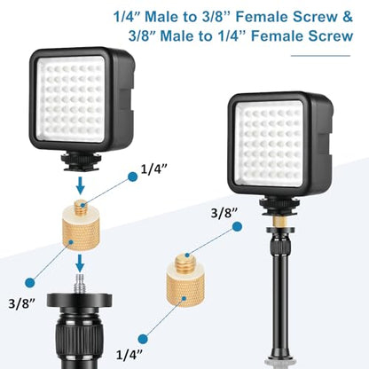 2 Pack Camera Screw Adapter, 1/4" Male to 3/8" Female & 3/8" Male to 1/4" Female Thread Adapter Set for Tripod Stand, Microphone Stand, Mic Mount, and Camera Monitor (Brass)