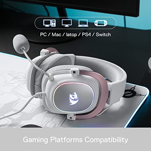 Redragon H510 Zeus-X RGB White Wired Gaming Headset - 7.1 Surround Sound - 53MM Audio Drivers in Memory Foam Ear Pads w/Reliable Fabric Cover- Multi Platforms Headphone - USB Powered for PC/PS4/NS | Gaming Headset Surround Memory Foam Ear Pads Fabric Cove