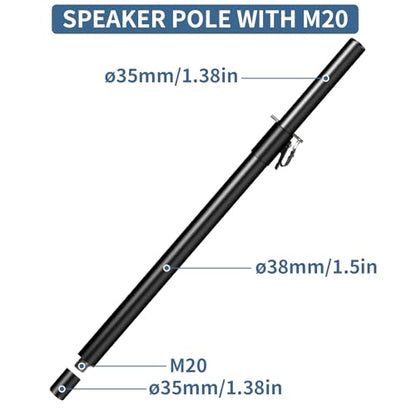 2 in 1 Speaker Pole for Subwoofer, Height Adjustment from 34 to 49 Inch, Fits 35mm and M20 Thread Mount Extender with Safety Pins, 88 LB Load-Bearing 2 Pack