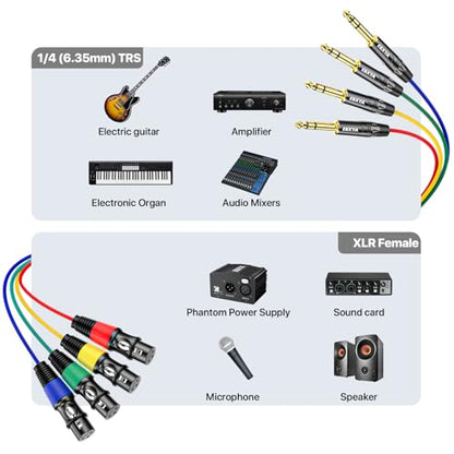 EBXYA 4 Channel XLR Female to 1/4 Inch TRS Snake Cables | Balanced XLR Microphone Cable to 6.35mm Jack Lead,10 Feet 1Pack - size: 4-Channel 10 Feet, style: TRS to XLR Female