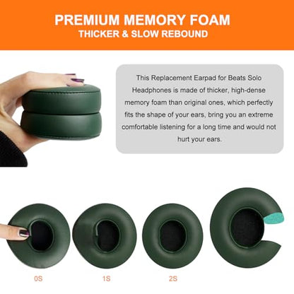 Solo 2 Solo 3 Ear Pad Replacement, GVOEARS Earpad Cushions for Beats Solo | Soft Leather Noise Isolation Memory Foam (Blackish Green) - color: Blackish Green