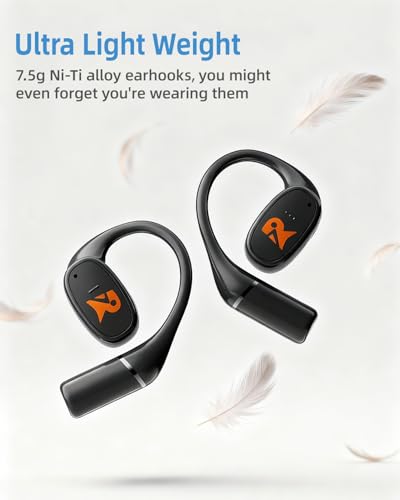 Open-Ear Earbuds,True Wireless Bluetooth Headphones with Microphone | Ultra-Lightweight Earphones, Comfort Hook Design, Clear Calls,IPX5 Water Resistant,Fast Charging,Black,V49