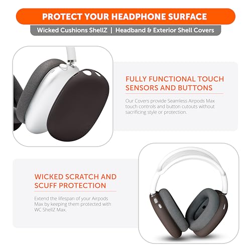 WC ShellZ Max - Protective Shell Covers for AirPods Max 1 & 2 | Made by Wicked Cushions | Made with Premium Silicone | Brown - color: Brown