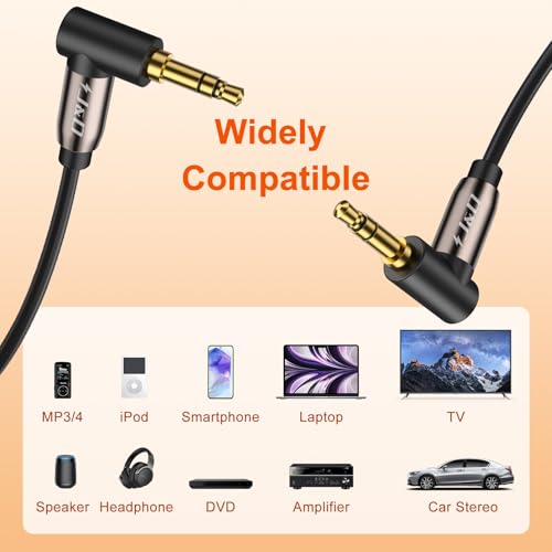 J&D 3.5mm Aux Cable 3ft (2 Pack), Gold Plated 3.5mm Male to Male Stereo Audio Aux Cable 90 Degree Right Angle Compatible for iPhone, Galaxy, Headphone, Car, Speakers and All Other Devices - size: 3 Feet
