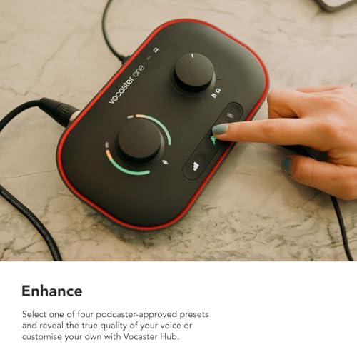 Focusrite Vocaster One Studio – Podcasting Interface for Solo Podcast Recording with Professional Quality Vocaster DM1 Dynamic Microphone & HP60v Headphones. 1 Mic Input & Headphone Output | Podcasting Interface for Solo Podcast Recording with Vocaster DM