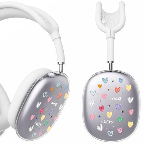 for AirPods Max Headphones Love Heart Ear Covers for AirPods Max 2 | Cute Clear Ear Cups Cover | White Silicone Ear Pad Case Headband Cover for Apple AirPods Max 2/1 (2026/2024/2020) - color: Heart B/White
