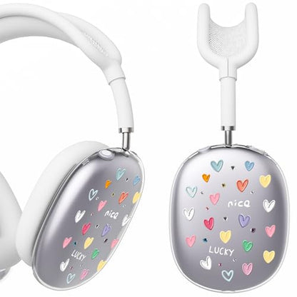 for AirPods Max Headphones Love Heart Ear Covers for AirPods Max 2 | Cute Clear Ear Cups Cover | White Silicone Ear Pad Case Headband Cover for Apple AirPods Max 2/1 (2026/2024/2020) - color: Heart B/White