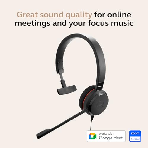 Jabra Evolve 30 II (2025 Edition) Wired Single-Ear Headset with Mic - 3.5mm Jack, USB-A/USB-C Connectivity, with Noise-Canceling Microphone, Works with Online Meeting Platforms - Black