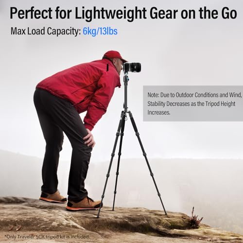 SIRUI Lightweight Carbon Fiber Travel Tripod, 52" Compact Camera Tripod with 360°Ball Head Kit, Detachable Center Column, Max Load 13.23lbs/6kg, Traveler 5CX - style: Carbon Fiber Tripod