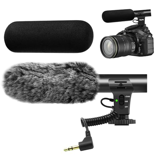 Camera Microphone, Video Microphone for DSLR Close Interview Shotgun Mic for Canon Nikon Sony Fuji Mic with Windscreen, Compatible with Camera with 3.5mm (1/8") TRS Plug
