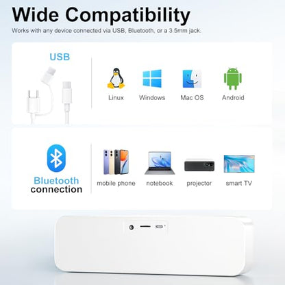 Computer Speaker for Desktop,Rechargeable PC Speaker,Small Computer Soundbar with Stereo & Bass,3.5mm Aux-in,Bluetooth,TF Port,Loud Volume for Web Conferences,Teacher,Music (White) - color: White