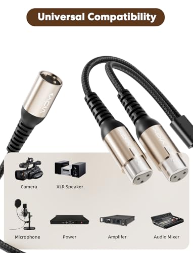 VIOY XLR Y Splitter Cable 6.6 FT, 3Pin Balanced 1 Male to 2 Female Mic Cord | noise reduction shielding, self-locking XLR plug, aluminum shell,nylon braided mic cord for studio recording and podcast - size: 6.6FT