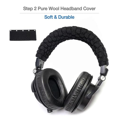 True Lambskin Ear Pads Pure Wool Headband Cushion Cover Kit Compatible with Audio Technica ATH M50X M50XBT M50RD M40X M30X M20X MSR7 SX1 Headphone (True Lambskin Kit)