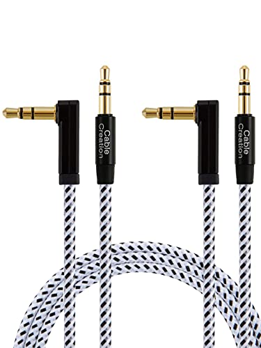 CableCreation 2-Pack 3.5mm Audio Cable 3FT/0.9m,Stereo Jack 3.5mm Aux Cable | 90 Degree Aux Cord for Headphone, Phone, 2018 Mac mini, Surface Dock, iPhones, Speaker, Tablets, Laptops, Car Stereo & More - size: 3 Feet