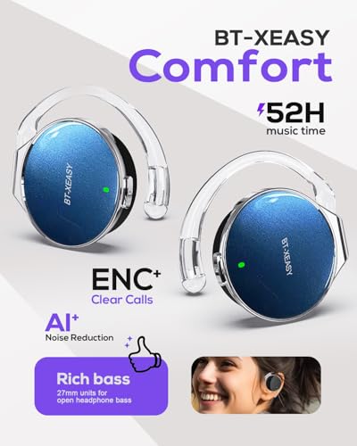 Micool On Ear Bluetooth Headphones, Open-Ear Headphones Wireless with 4-Mic ENC for Crystal Clear Calls, 52H Total Battery, Dual Device, Sport Clip On Headset for Running & Travel (Black & Blue) - color: Black & Blue