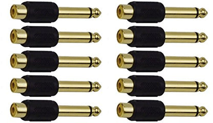 CESS 6.35mm TS Male to RCA Female Audio Adapter, 10 Pack