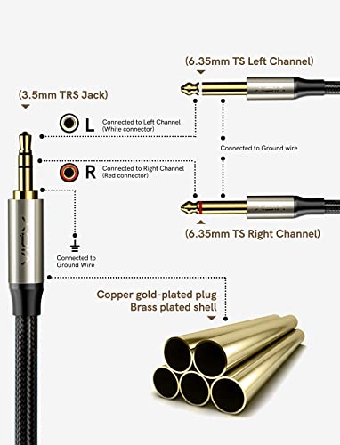 3.5mm 1/8" TRS to Dual 6.35mm 1/4" TS Mono Audio Y Splitter Adapter, VIOY Stereo Aux Cable for iPhone, iPod, Laptop, Amplifier, CD Players, Home Stereo Systems - size: 3.3 ft, style: Y-split: 22 cm