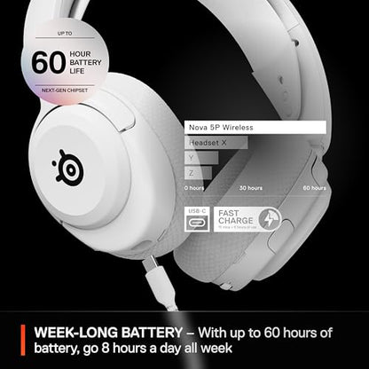 SteelSeries Arctis Nova 5P Wireless Multi-System Gaming Headset — White — Neodymium Magnetic Drivers — 100+ Audio Presets — 60 HR Battery — 2.4GHz or BT — Gen2.X Mic — PS5, PS4, PC, Switch, Mobile - color: White, style: PlayStation