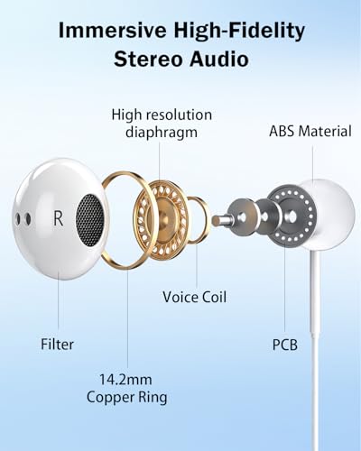 [Apple MFi Certified] Lightning Earbuds for iPhone, 2-Pack Wired Headphones | Bluetooth Connection; Built-In Remote and Mic for Music, Calls and Volume; Compatible with iPhone 14/13/12/11 Pro Max - color: L-Ivory White