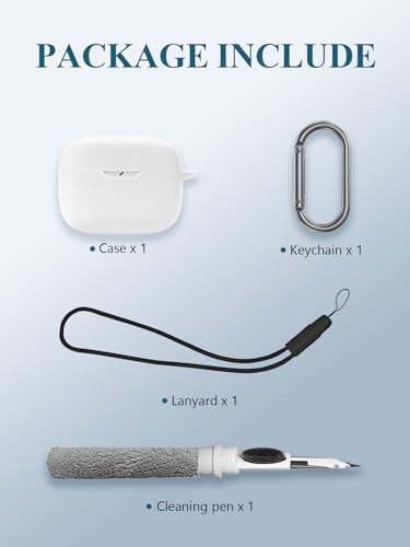 Case for JBL Vibe Beam 2/Vibe Beam - True Wireless Noise Cancelling Earbuds, Soft Silicone Protective Portable Scratch Shock Resistant Shell with Cleaner Kit & Carabiner & Lanyard，White - color: WHITE