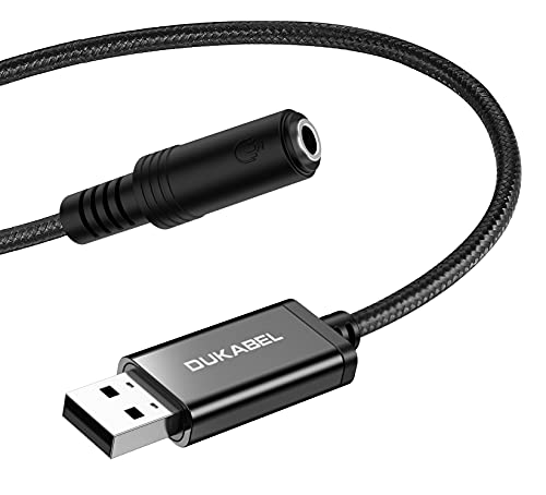 USB Headphone Adapter, DUKABEL External Sound Card for PC, PS4, PS5-25CM | TRRS-Mic Supported, DAC Chip, 16bit/48KHz, Compatible with Windows, PC, Laptop, Mac, Linux, Desktops, PS4, PS5 - size: 9.8 inch / 25 cm