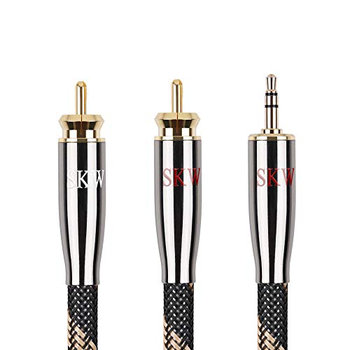 SKW Audiophile 3.5mm to Dual RCA Y Cable 3.2ft/1m, 1/8" TRS to 2RCA Cable | Dual-shielded, 24K Gold-plated Plugs, Ultra-high Purity Copper, Nylon-braided Jacket, Phone/laptop to Stereo Receiver - size: 1 meter