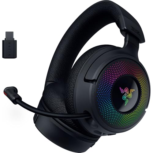 Razer Kraken V4 무선 게이밍 헤드셋: 2.4GHz, 블루투스, USB - 슈퍼 와이드밴드 마이크 - 40mm 드라이버 - 9존 RGB 조명 - PC, 맥, PS5, 닌텐도 스위치, 스팀 데크, 스마트폰용 - 블랙 (리뉴얼)