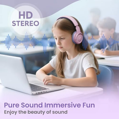 Acer Kids Headphones for School, 85-94dB Limiter, 3.5mm Jack, w/Mic HK03 | Foldable Wired Over Ear Headphones, for Toddler School/Tablet/iPad/PC/Travel, Pink-Purple - color: Pink Purple