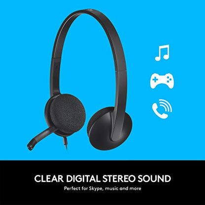 Logitech USB Headset H340, Stereo, USB Headset for Windows and Mac - Black & C270 Desktop or Laptop Webcam, HD 720p Widescreen for Video Calling and Recording