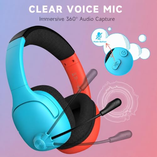 AOC Wireless Gaming Headset for Nintendo Switch 2, Noise Cancelling Mic | Compatible with OLED/Lite, 3.5mm Stereo, Lightweight On-Ear for PS5, PC and Fortnite, Red/Blue