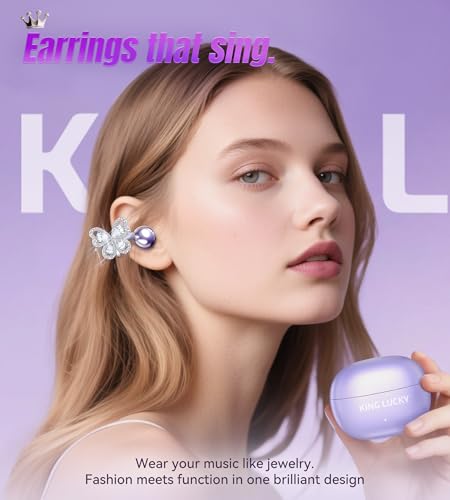King Lucky Open Ear Earbuds Clip on Wireless Bluetooth 5.4 Headphones with Mic,50H Play,ENC Call,Waterproof,Jewelry Ear Buds,Comfortable for Small Ears&Glasses Wearers,Workouts (01-Purple) - color: 01-Purple