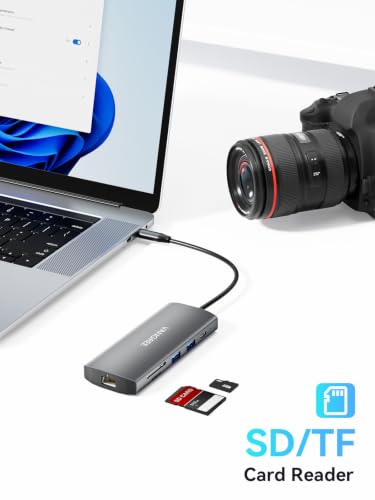 10Gbps USB C Hub with Dual 4K@60Hz USB-C Displayports for Laptop | 10-in-1 USB C Splitter, 2*USB-A & 2*USB-C 3.2, 1Gbps Ethernet, 100W PD, SD/TF, dual monitor adapter for MacBook,Samsung,Dell