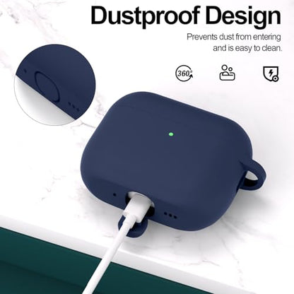 for AirPods Pro 3 Case Cover, Protective Soft Silicone with Keychain Cleaning Pen for Women Men for Apple AirPods Pro 3rd Generation Case(2025), Front LED Visible, Midnight Blue - color: B-Midnight Blue