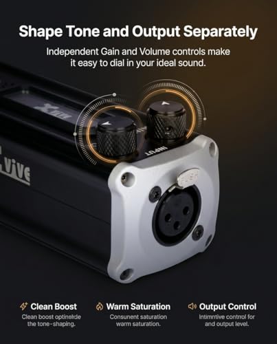 Xvive P2 Tube Microphone Preamp with Nutube, +40dB Clean Gain Booster for Dynamic & Ribbon Mics, Balanced XLR, USB-C Rechargeable, for Podcast, Streaming, Studio & Live