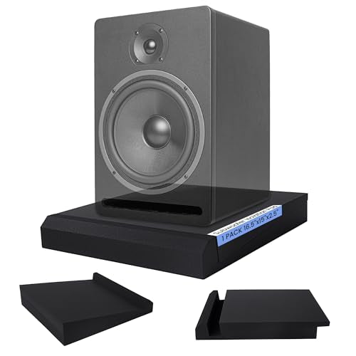Speaker Isolation Pads, Foam Studio Monitor Isolation Pads for 8-10 Inch Monitors, Acoustic Noise Reduction Riser Platform for Studio Monitor, Subwoofer, Loudspeaker, 16.5"x15"x2.5", Black
