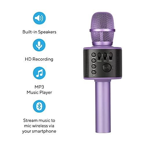 Wireless Bluetooth Karaoke Microphone with Built-in Speakers + HD Recording, Portable Handheld Mic | Lilac - style: Lilac